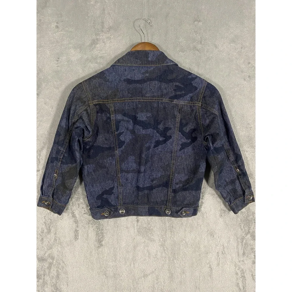 Vintage Old Navy Denim Jacket Boys 6 Blue Camo Jean Trucker‎ Outerwear Y2K 2001